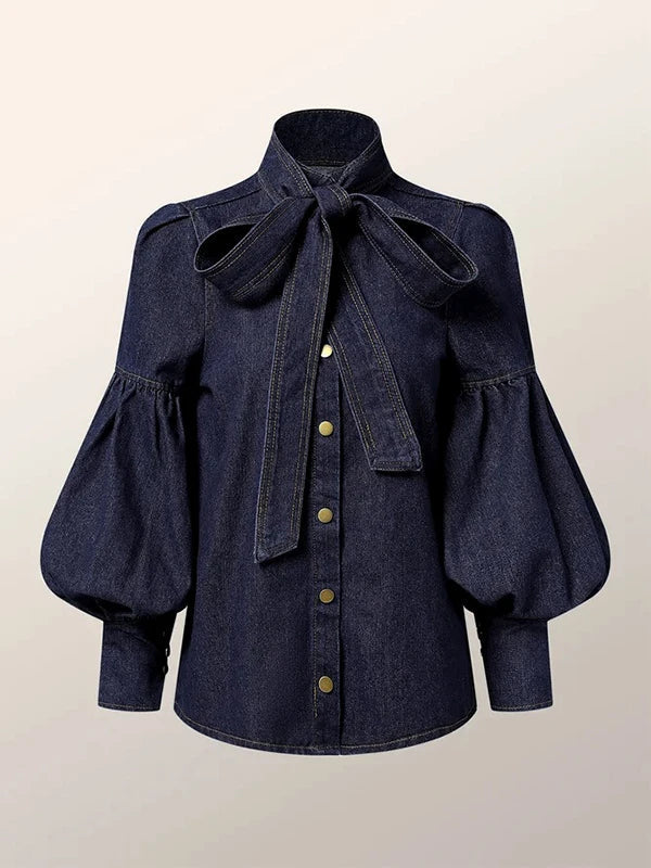 Puff Sleeve Denim Top for Women - Elara