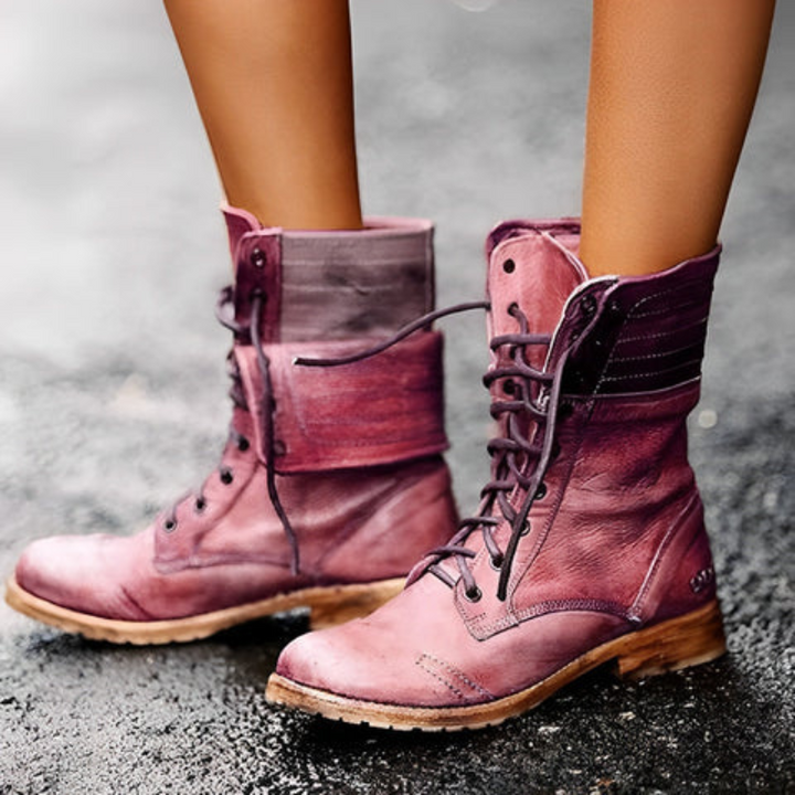 Lidia | Women's Mid-Calf Leather Military Lace-Up Boots
