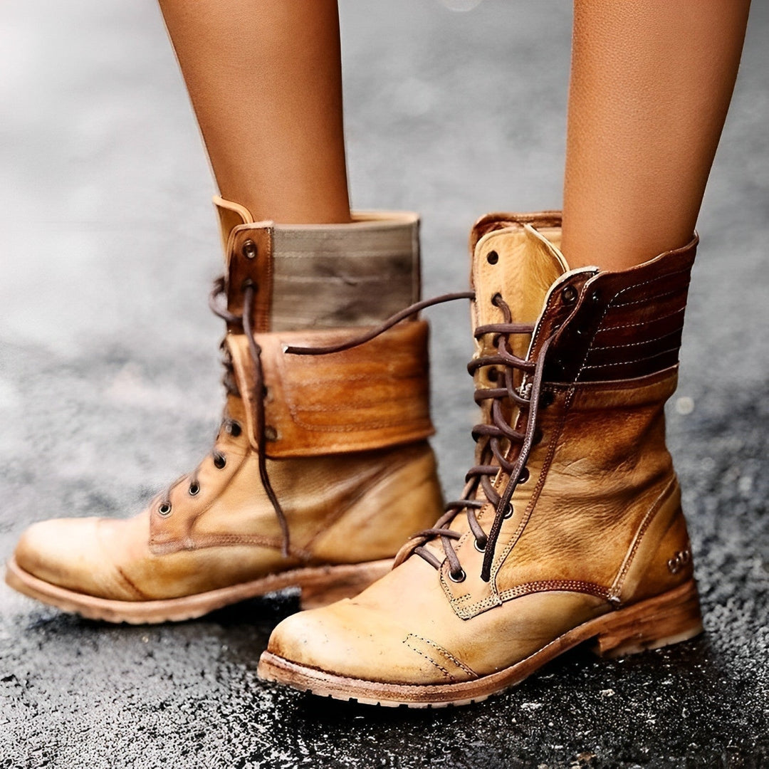 Lidia | Women's Mid-Calf Leather Military Lace-Up Boots
