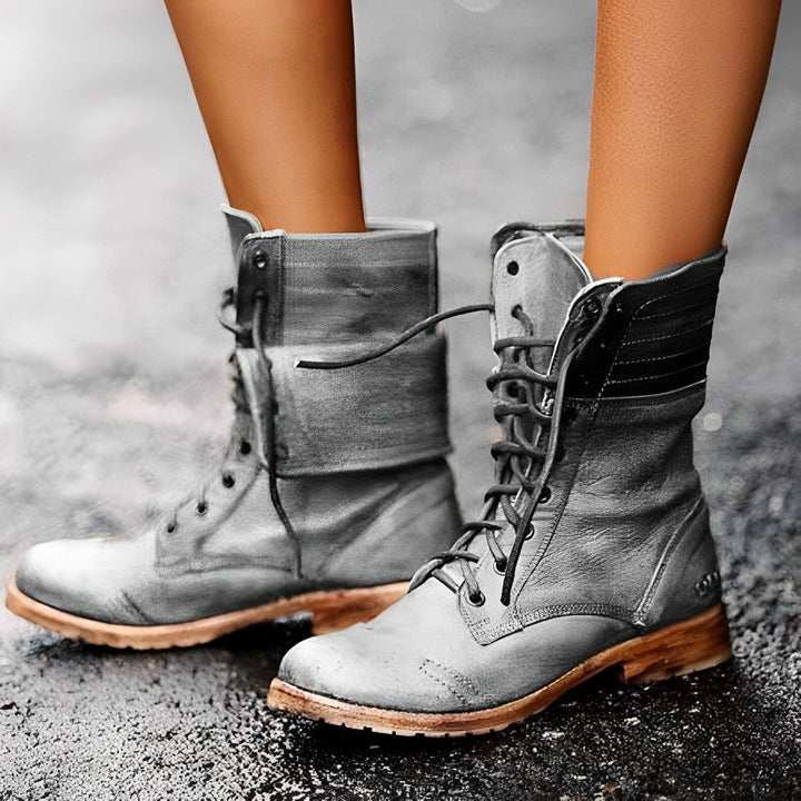 Lidia | Women's Mid-Calf Leather Military Lace-Up Boots