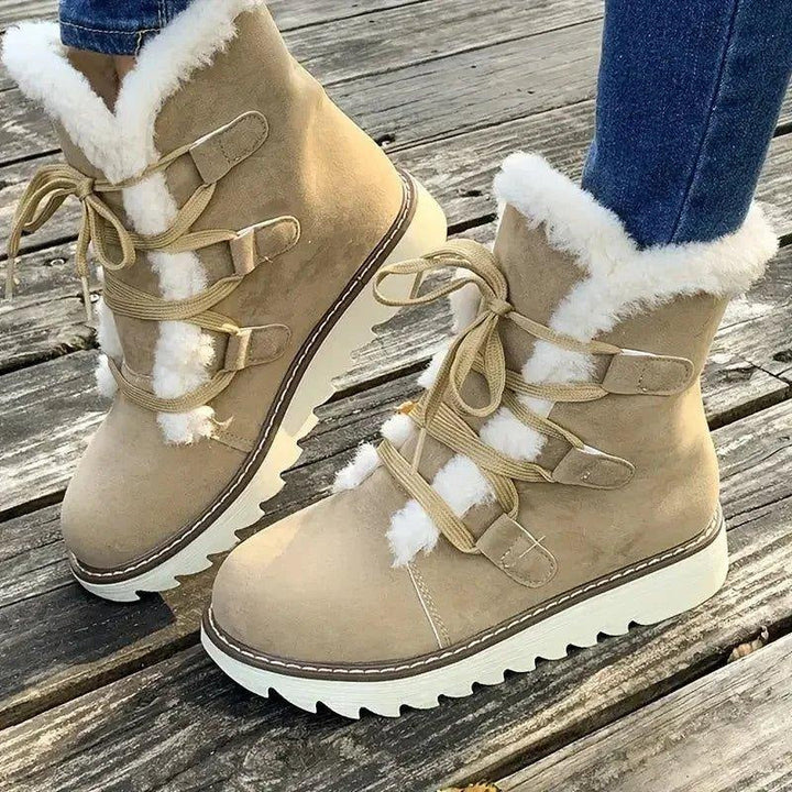 Lola | Women’s Winter Ankle Boots with Faux Shearling Lining, Laces and Platform Sole