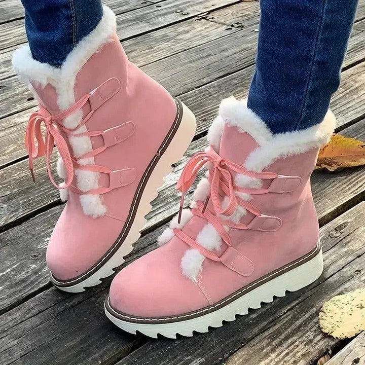 Lola | Women’s Winter Ankle Boots with Faux Shearling Lining, Laces and Platform Sole