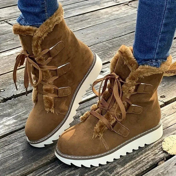 Lola | Women’s Winter Ankle Boots with Faux Shearling Lining, Laces and Platform Sole