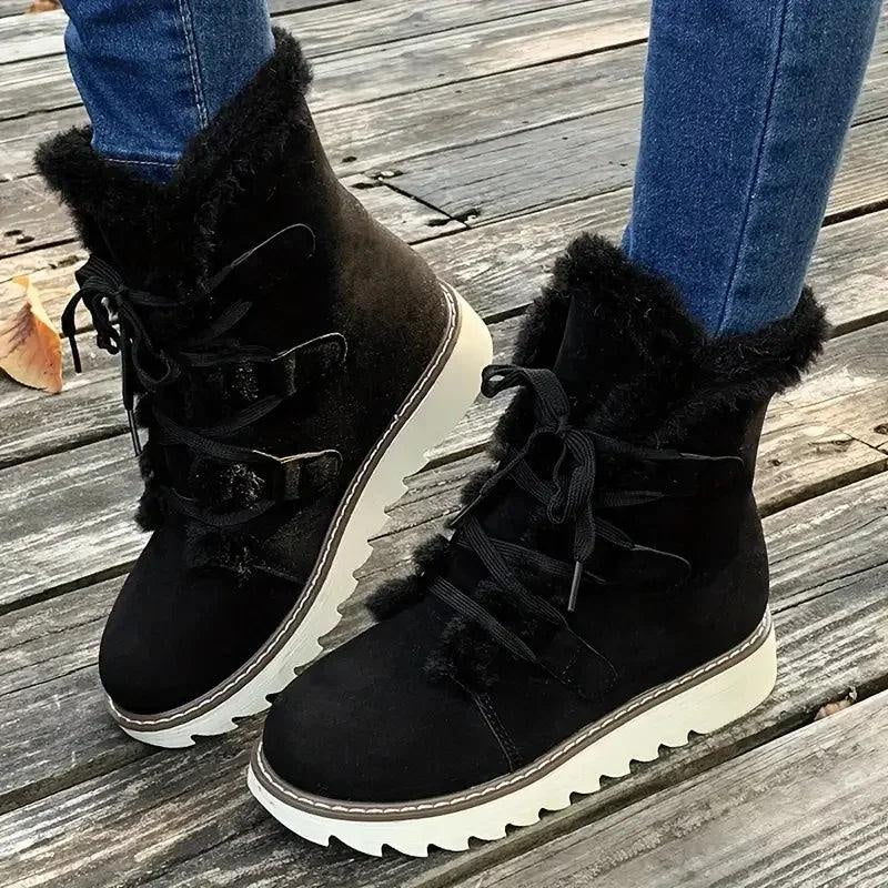 Lola | Women’s Winter Ankle Boots with Faux Shearling Lining, Laces and Platform Sole