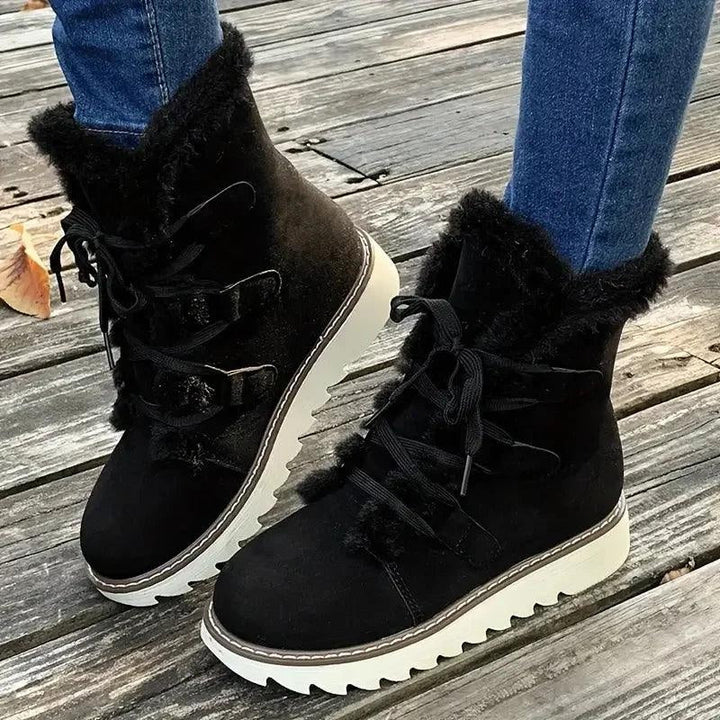 Lola | Women’s Winter Ankle Boots with Faux Shearling Lining, Laces and Platform Sole