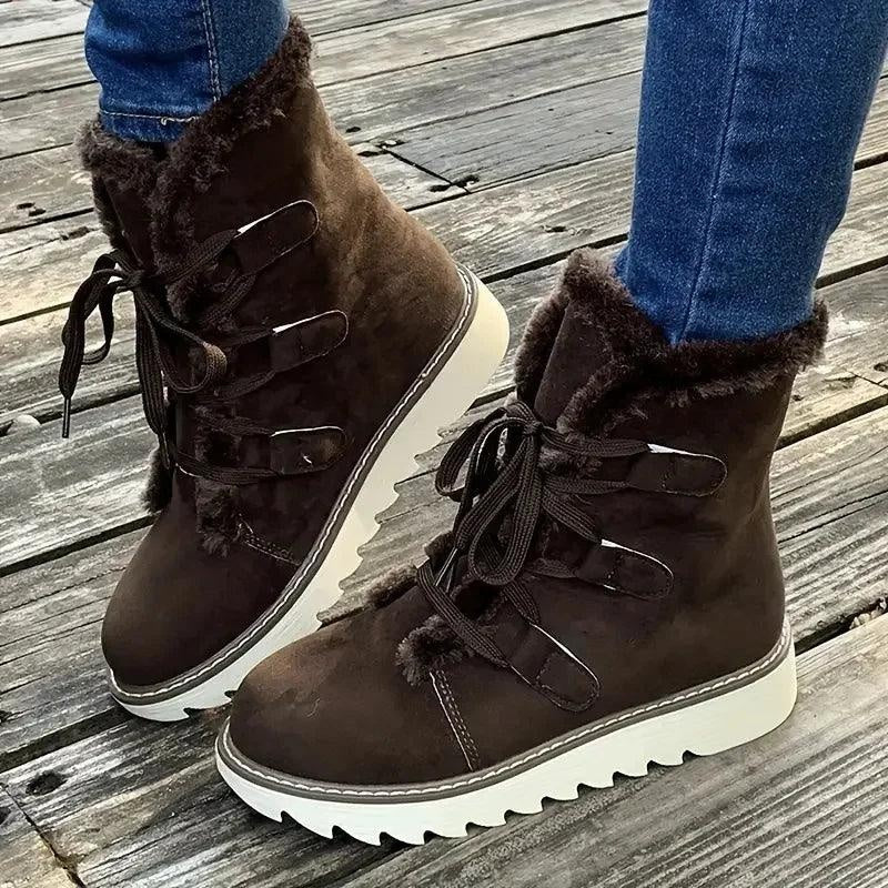 Lola | Women’s Winter Ankle Boots with Faux Shearling Lining, Laces and Platform Sole