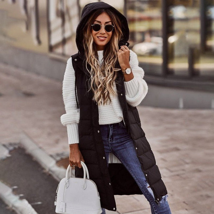 Lorena | Women’s Long Quilted Hooded Sleeveless Vest