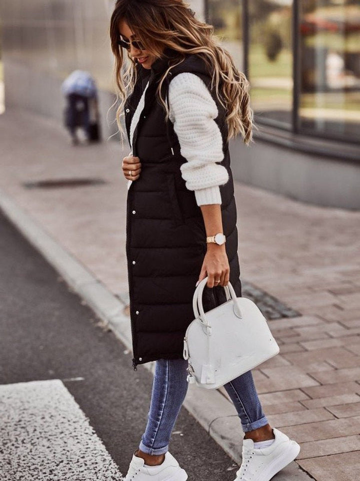 Lorena | Women’s Long Quilted Hooded Sleeveless Vest