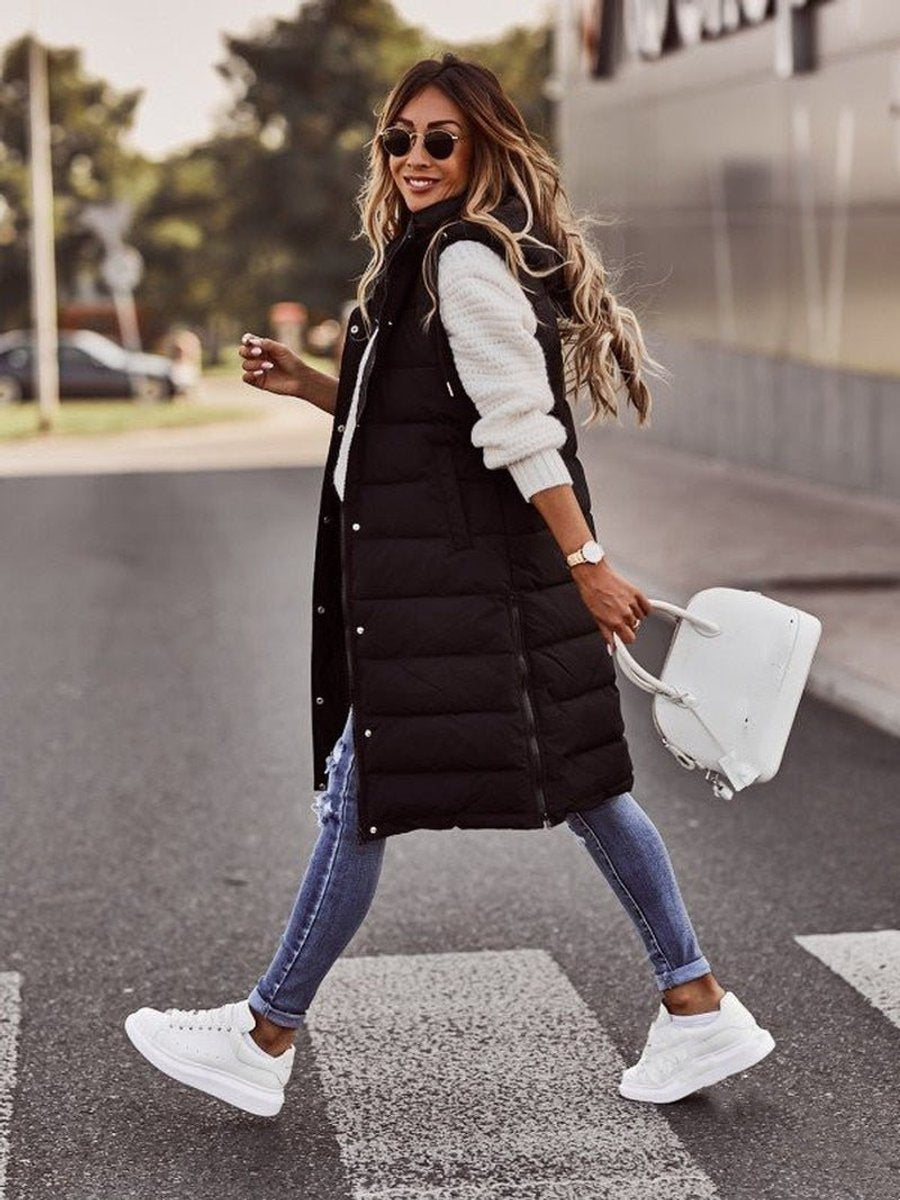 Lorena | Women’s Long Quilted Hooded Sleeveless Vest