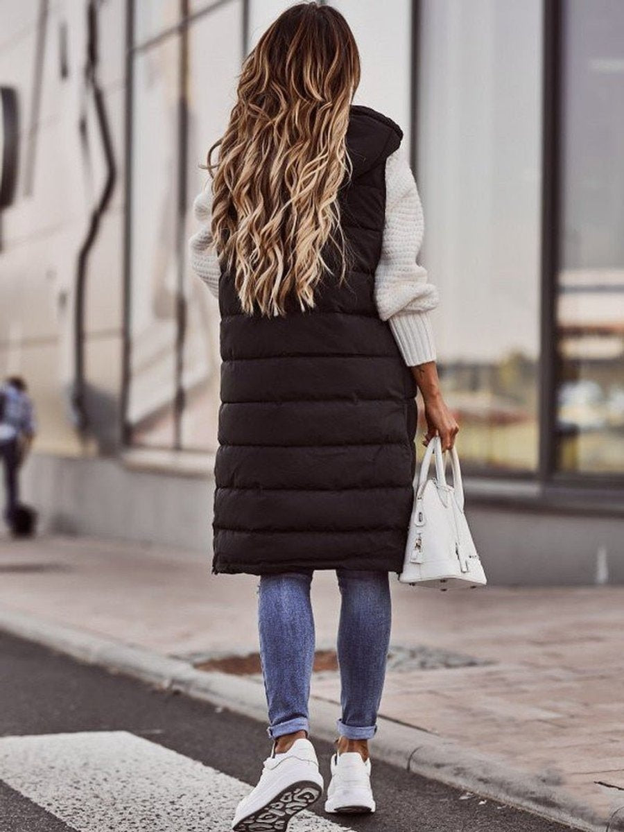 Lorena | Women’s Long Quilted Hooded Sleeveless Vest