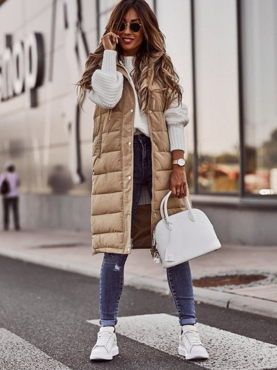 Lorena | Women’s Long Quilted Hooded Sleeveless Vest