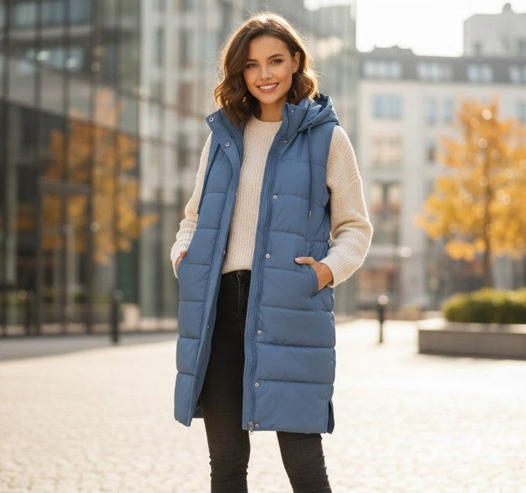 Lorena | Women’s Long Quilted Hooded Sleeveless Vest
