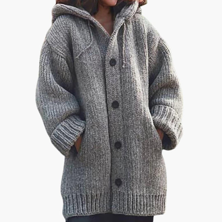 Lourdes | Women's Oversized Hooded Knit Cardigan with Buttons