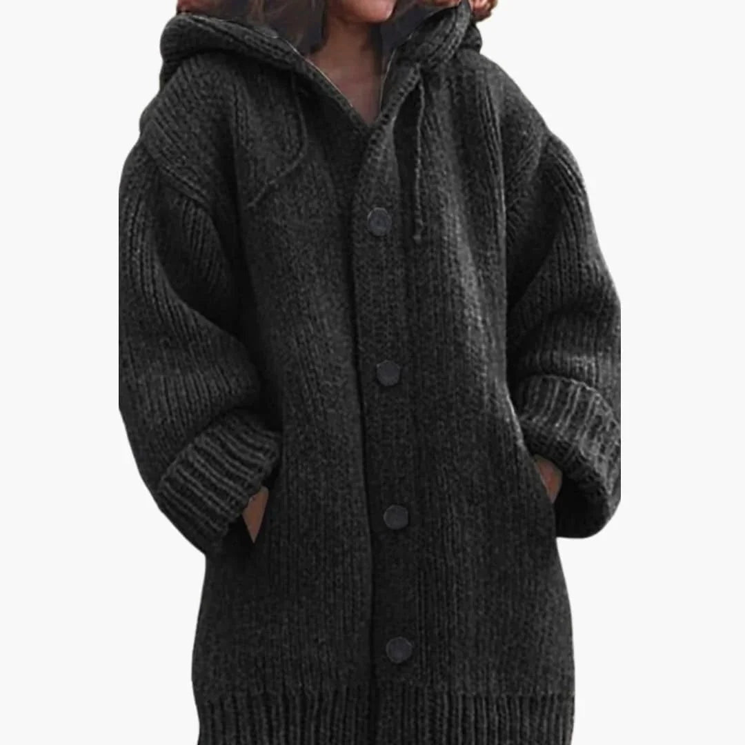 Lourdes | Women's Oversized Hooded Knit Cardigan with Buttons
