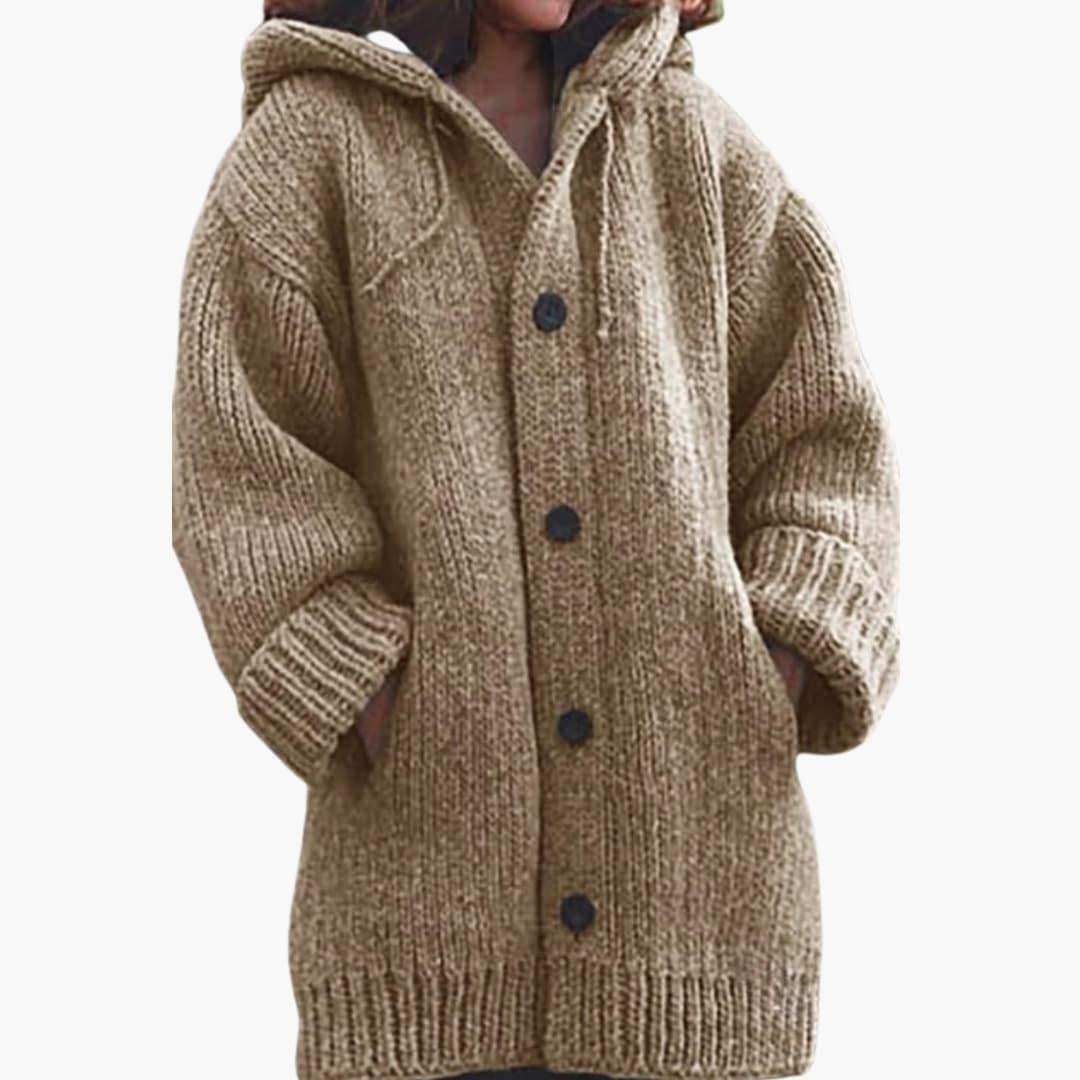 Lourdes | Women's Oversized Hooded Knit Cardigan with Buttons