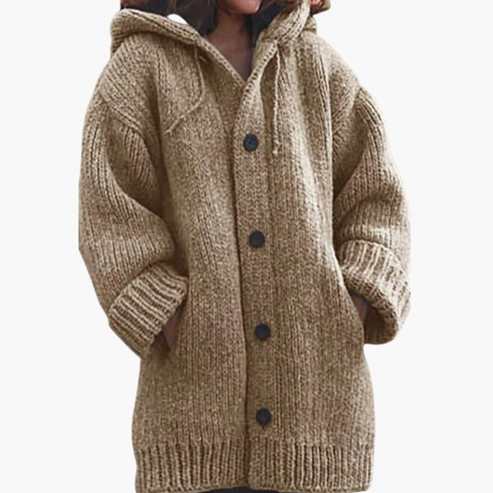 Lourdes | Women's Oversized Hooded Knit Cardigan with Buttons