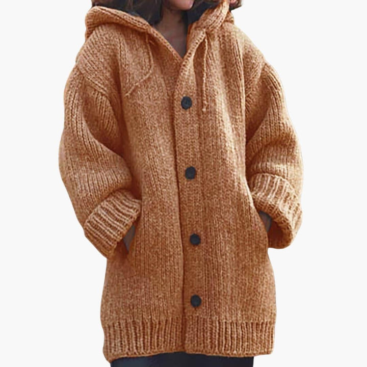 Lourdes | Women's Oversized Hooded Knit Cardigan with Buttons