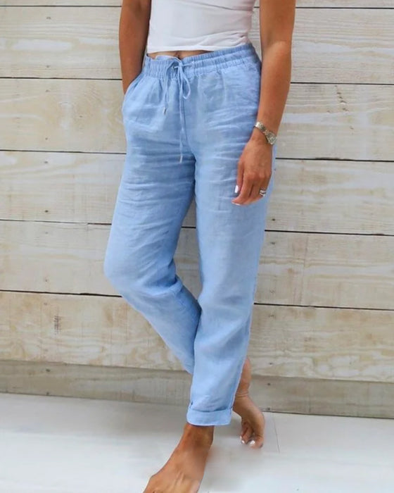 Cotton-Linen Blend Trousers - TranquilElegance