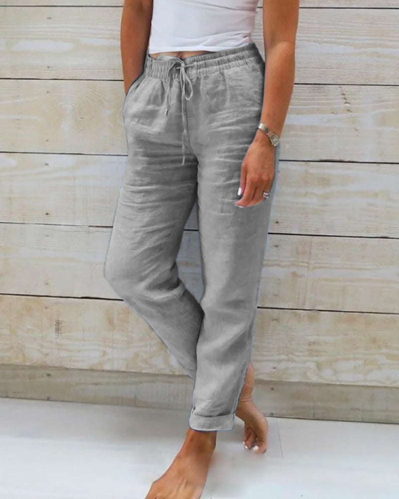 Cotton-Linen Blend Trousers - TranquilElegance