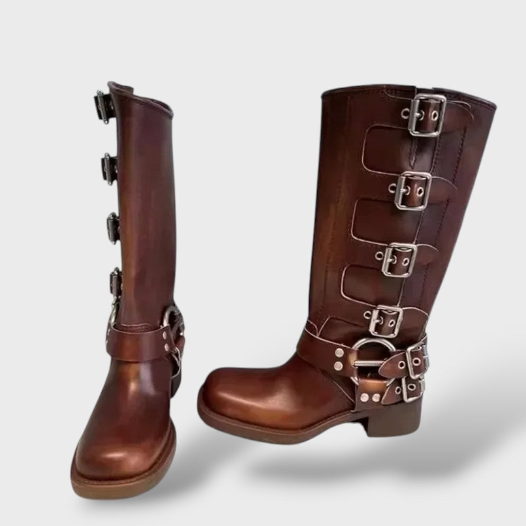 Women's Vintage Leather Cowboy Boots | Mid-Heel Western Style Boots | Refined Pointed Toe Leather Footwear for Everyday Wear
