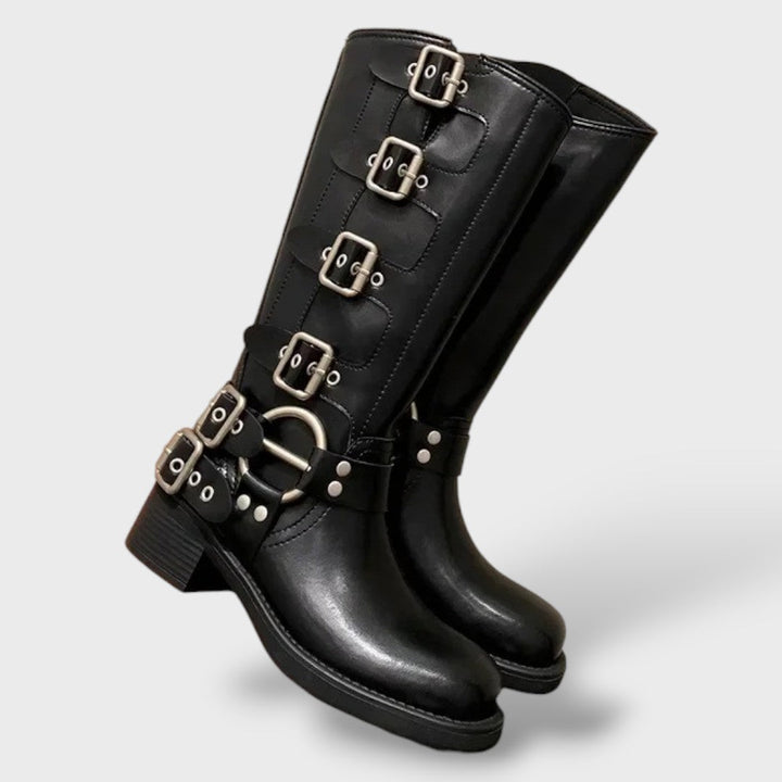 Women's Vintage Leather Cowboy Boots | Mid-Heel Western Style Boots | Refined Pointed Toe Leather Footwear for Everyday Wear