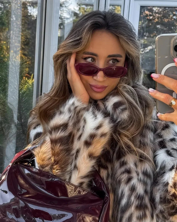 Oversized Women's Faux Fur Coat with Animal Pattern