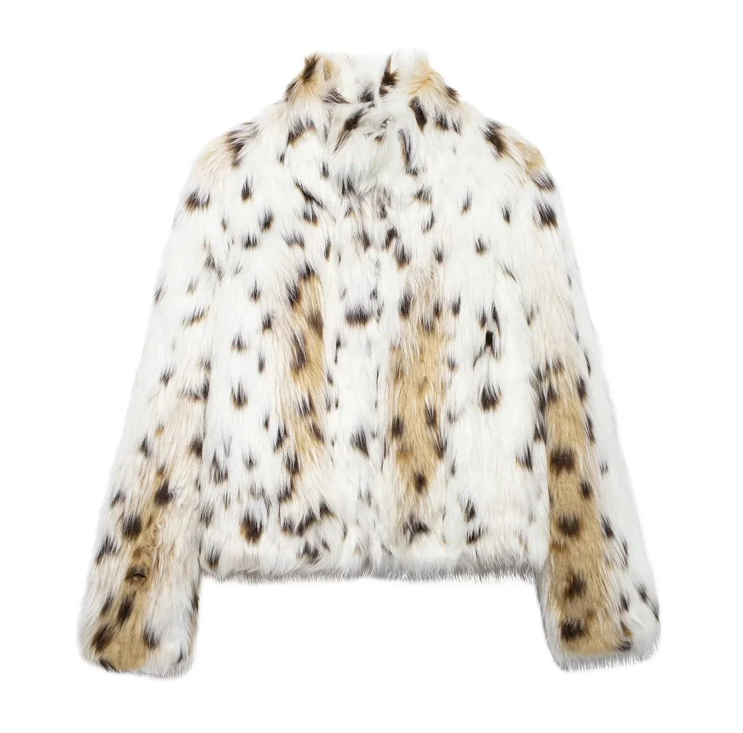 Oversized Women's Faux Fur Coat with Animal Pattern