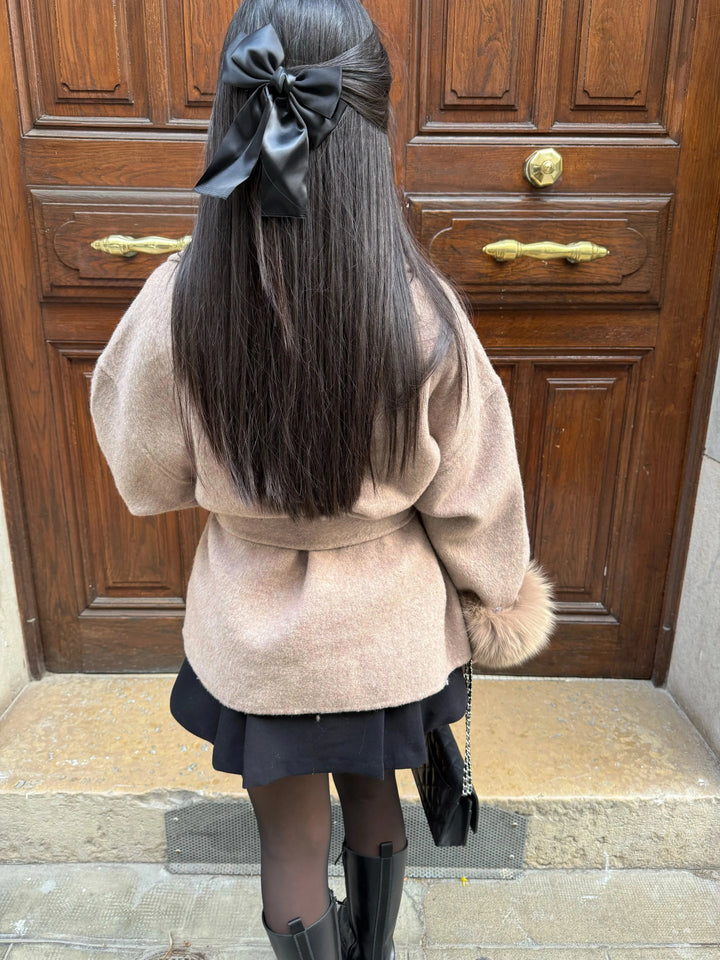 Belted Coat for Women with Plush Sleeves