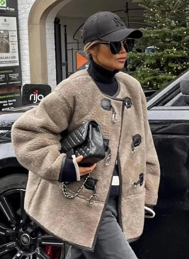 Warm Women's Coat with Decorative Closure
