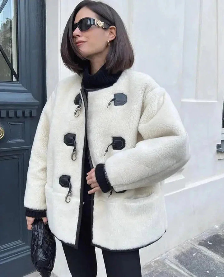 Warm Women's Coat with Decorative Closure