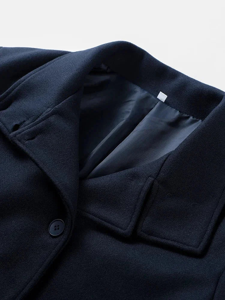 Short Women's Coat with Buttons and a High Collar