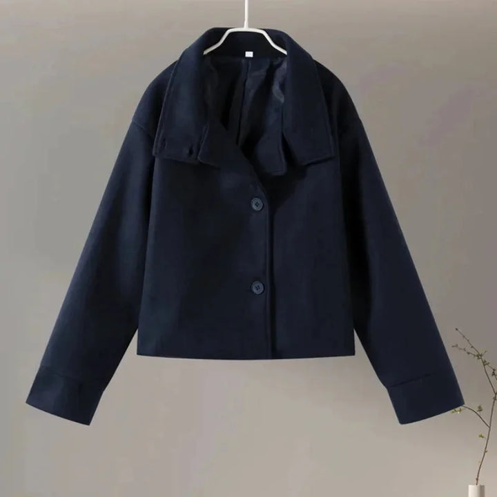 Short Women's Coat with Buttons and a High Collar