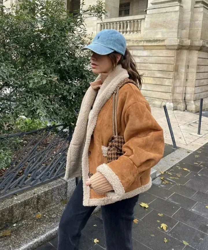 Brown Women's Winter Coat with Sherpa Lining