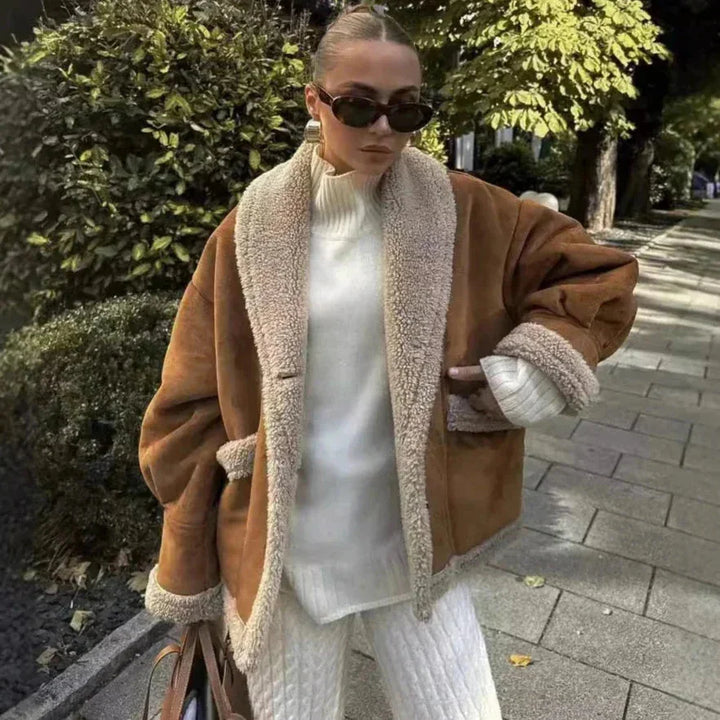 Brown Women's Winter Coat with Sherpa Lining