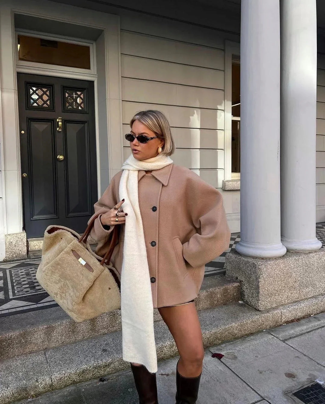Women's Loose-Fit Coat with Large Lapels and Buttons