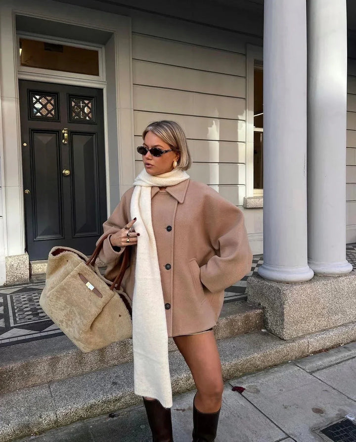 Women's Loose-Fit Coat with Large Lapels and Buttons