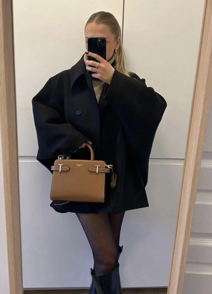 Women's Loose-Fit Coat with Large Lapels and Buttons