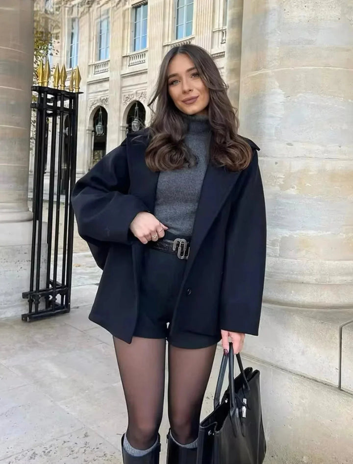 Women's Loose-Fit Coat with Large Lapels and Buttons