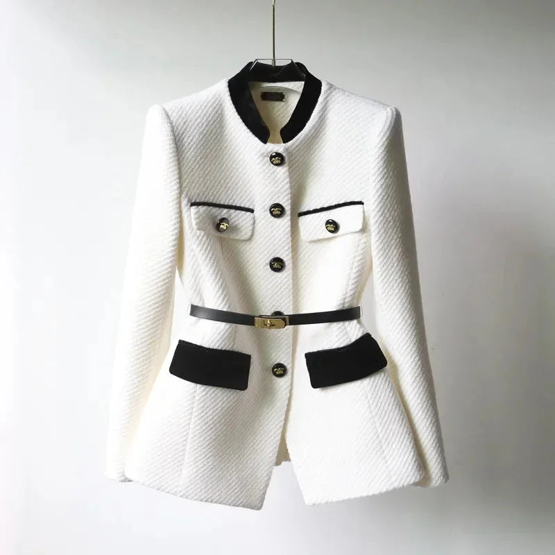 Chic Women's Coat with Belt and Decorative Buttons