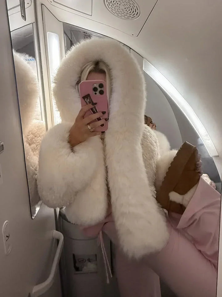 Casual Women's Coat with Faux-Fur Hood