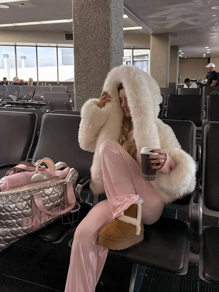Casual Women's Coat with Faux-Fur Hood