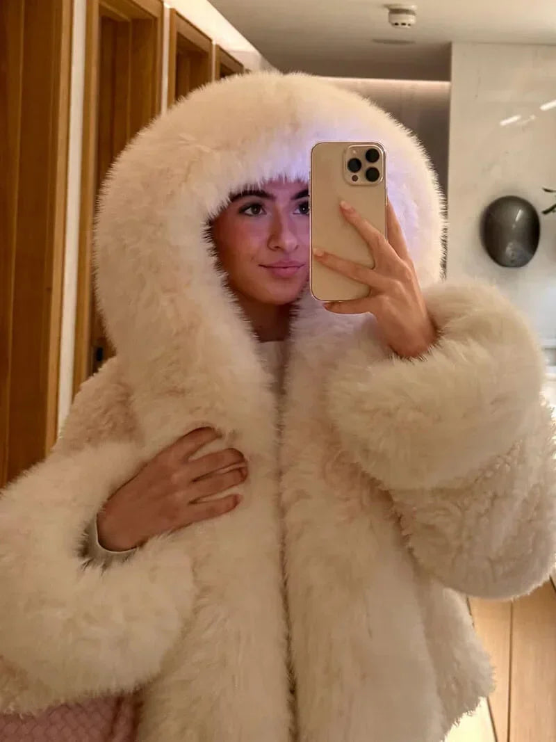 Casual Women's Coat with Faux-Fur Hood