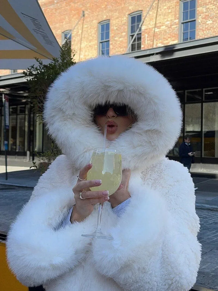 Casual Women's Coat with Faux-Fur Hood