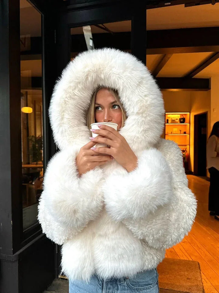 Casual Women's Coat with Faux-Fur Hood