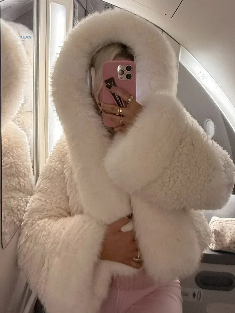 Casual Women's Coat with Faux-Fur Hood
