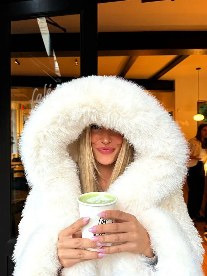 Casual Women's Coat with Faux-Fur Hood
