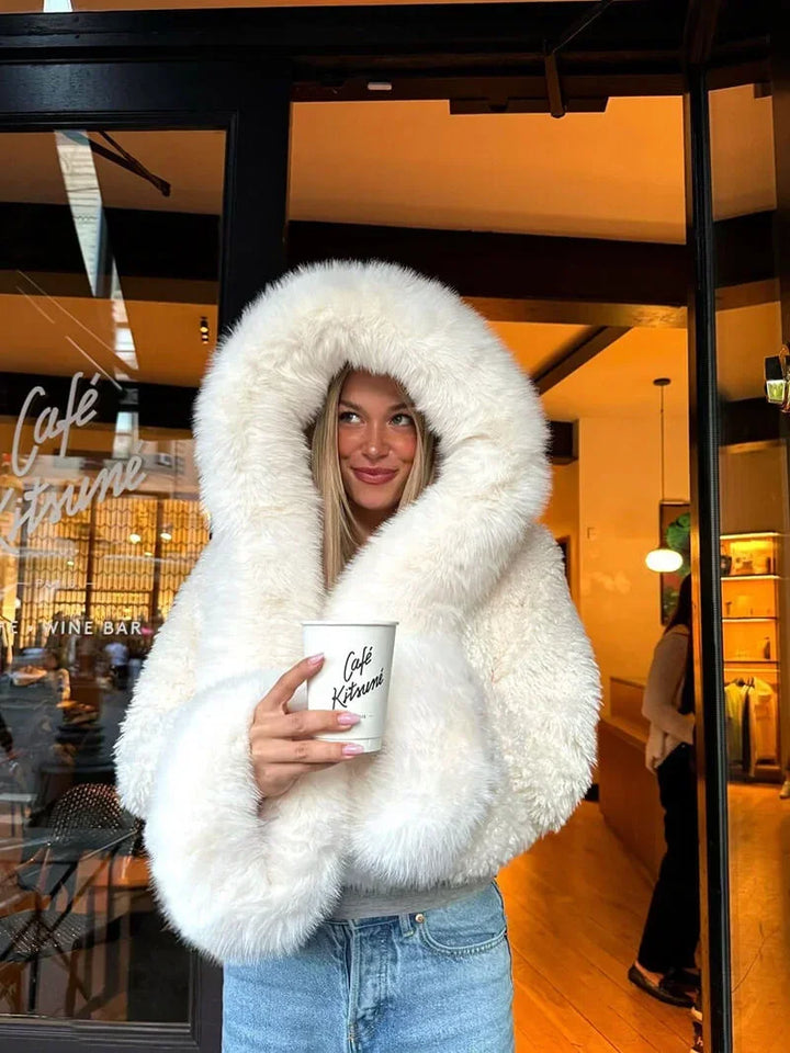 Casual Women's Coat with Faux-Fur Hood