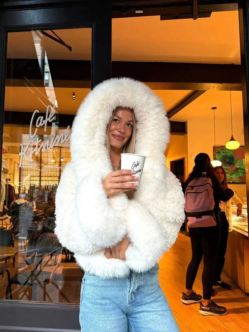 Casual Women's Coat with Faux-Fur Hood