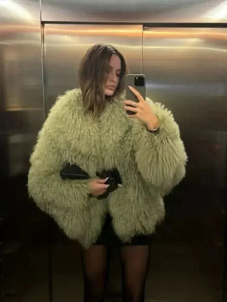 Trendy fluffy faux fur coat for women