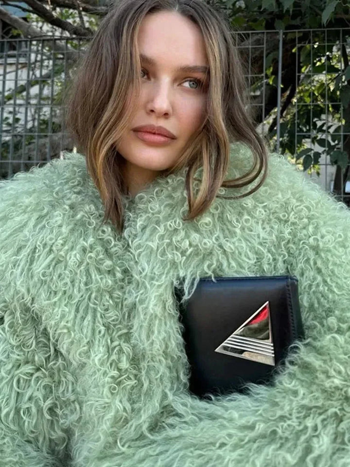 Trendy fluffy faux fur coat for women